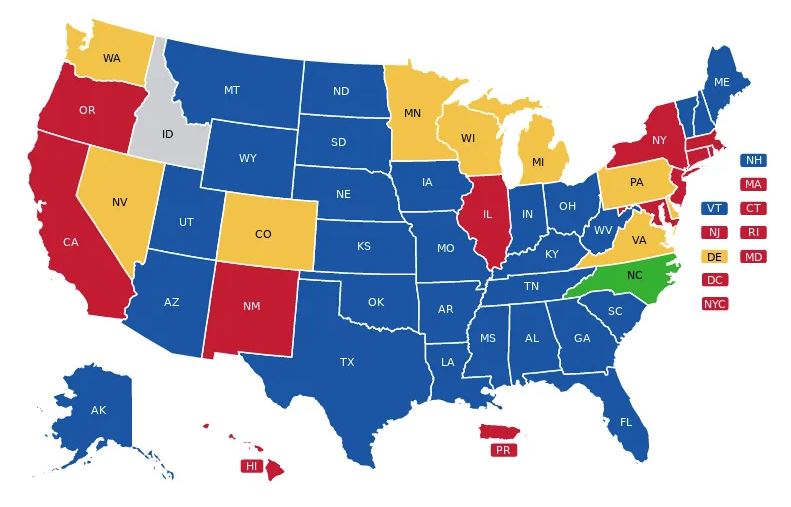 Idaho Reciprocity Map